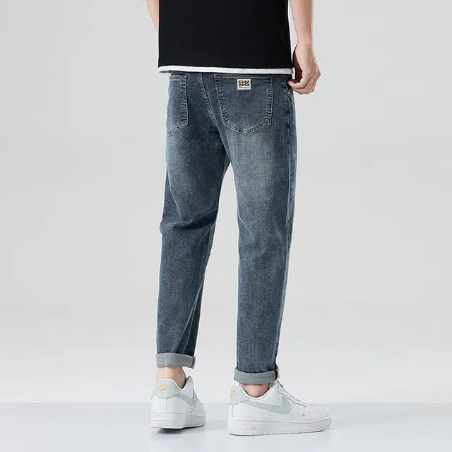 雅鹿 美式复古休闲百搭耐磨水洗直筒牛仔裤 男款