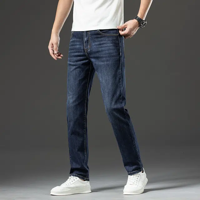 雅鹿 百搭弹力水洗直筒宽松商务休闲牛仔裤 男款