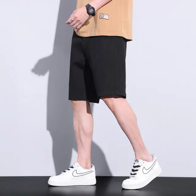 雅鹿 直筒宽松中腰拉链牛仔短裤 男款