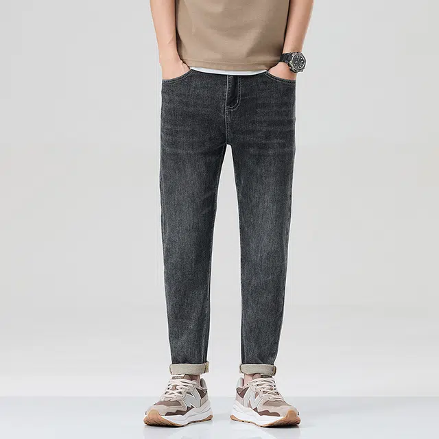 雅鹿 宽松小直筒水洗耐磨百搭时尚港风牛仔裤 男款 黑灰