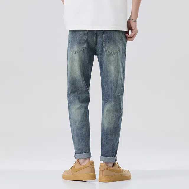 雅鹿 潮牌宽松直筒潮流休闲美式牛仔裤 男款 蓝色