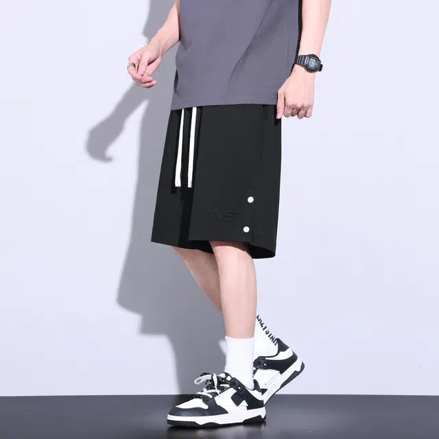 雅鹿 抽绳透气宽松直筒休闲短裤 男款