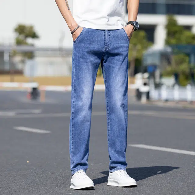 雅鹿 美式复古薄款锥形裤修身高街休闲百搭水洗耐磨中腰牛仔裤 男款