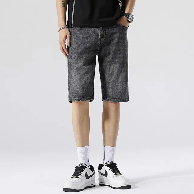 雅鹿 宽松百搭中腰水洗耐磨薄款五分牛仔短裤 男款 灰色