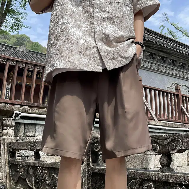 雅鹿 薄款透气弹力凉感宽松直筒休闲短裤 男款