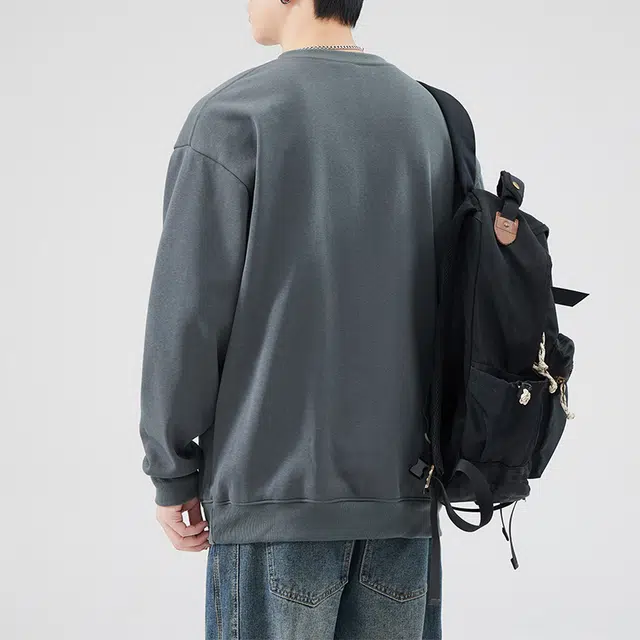 雅鹿 国风宽松圆领长袖国潮衣服落肩卫衣 男款
