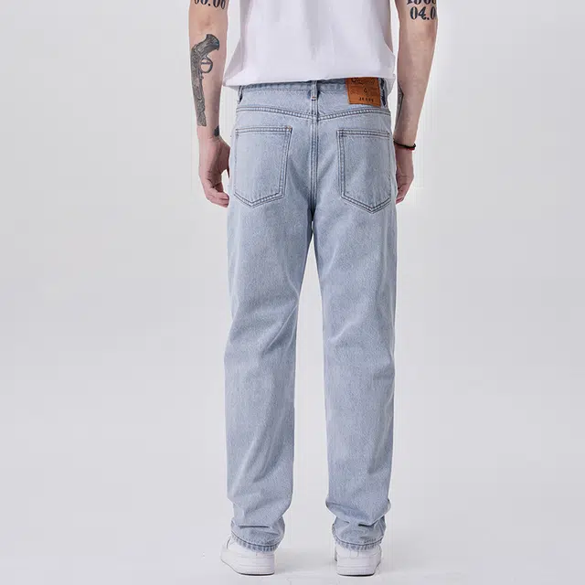 雅鹿 休闲水洗耐磨美式高街百搭宽松直筒牛仔裤 男款 晴空蓝