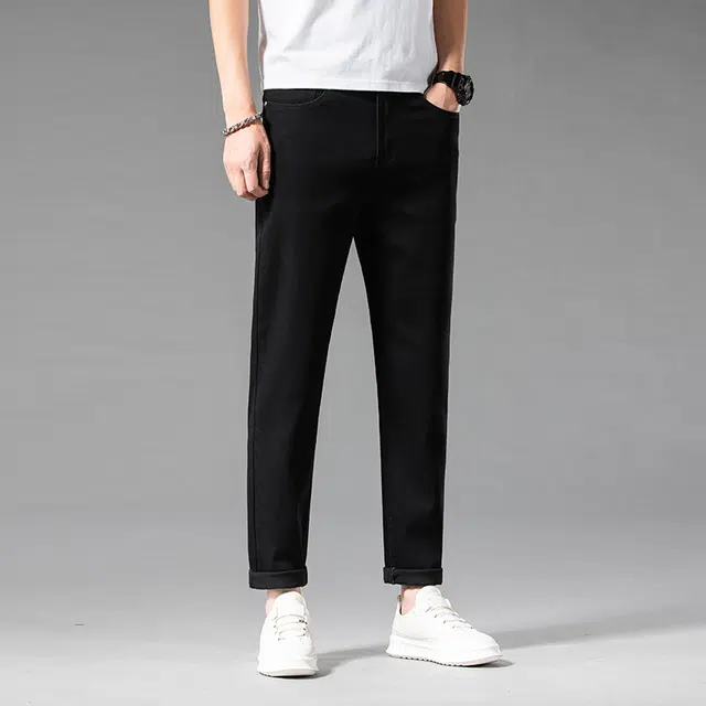 雅鹿 潮牌美式纯色直筒修身中腰牛仔裤 男款