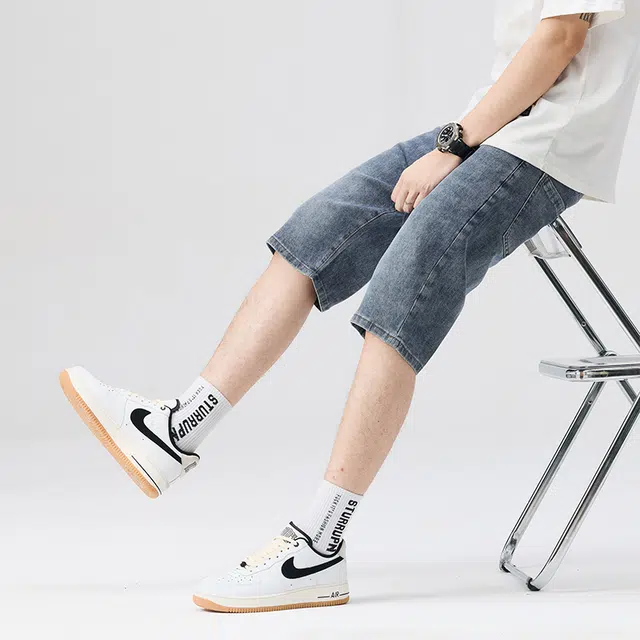 雅鹿 休闲百搭宽松薄款直筒五分裤牛仔短裤 男款 蓝色