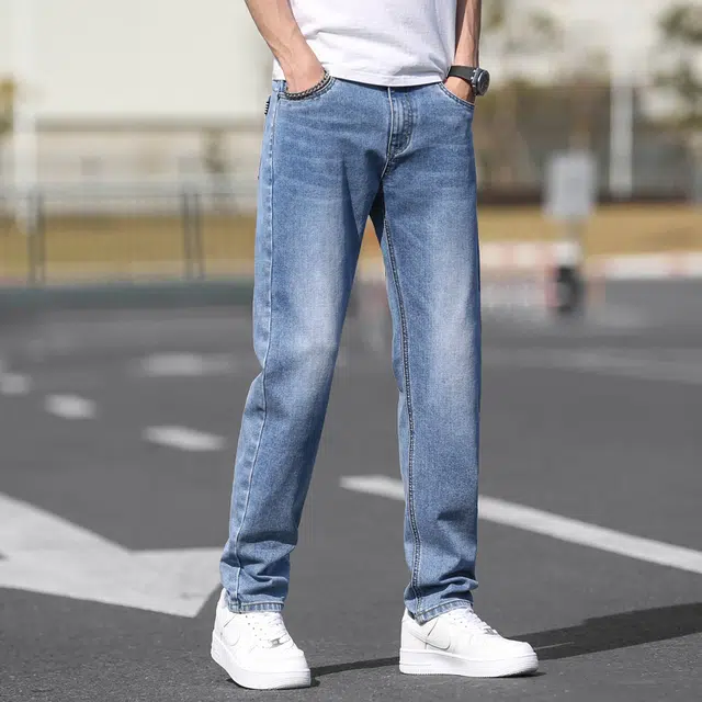 雅鹿 复古水洗直筒薄款耐磨垂感潮牌美式高街百搭宽松牛仔裤 男款