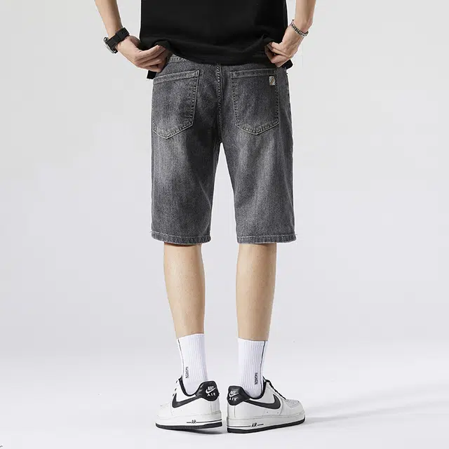 雅鹿 宽松百搭中腰水洗耐磨薄款五分牛仔短裤 男款 灰色
