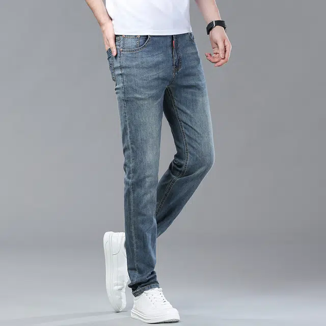 雅鹿 复古潮流弹力时尚百搭直筒修身休闲长裤牛仔裤 男款 牛仔蓝