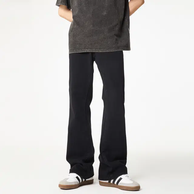 雅鹿 纯色拉链时尚百搭宽松阔腿微喇复古耐磨牛仔裤 男女同款