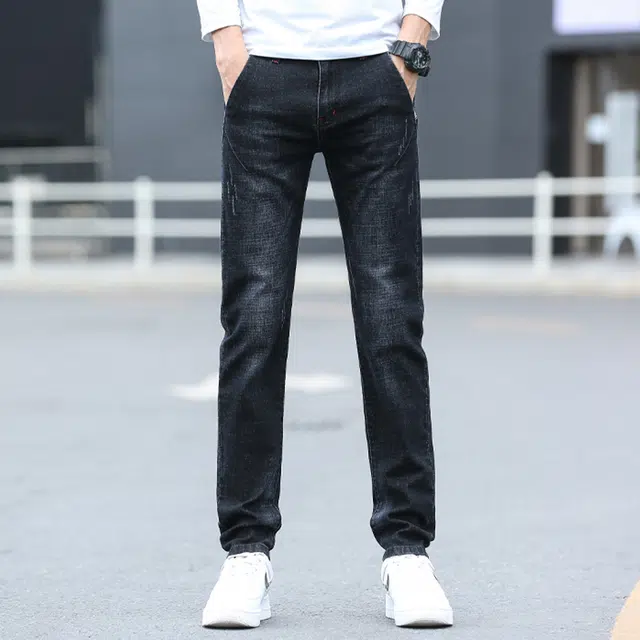 雅鹿 修身直筒水洗耐磨中腰拉链牛仔裤 男款 黑色