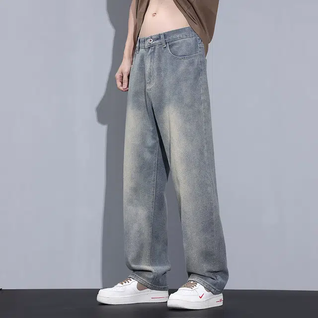 雅鹿 水洗耐磨怀旧宽松牛仔裤 男款