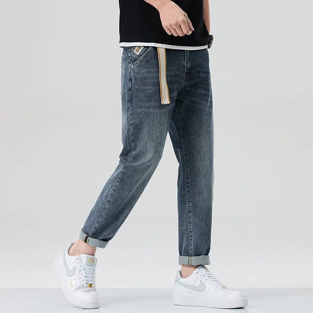 雅鹿 美式复古休闲百搭耐磨水洗直筒牛仔裤 男款