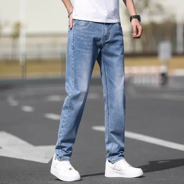 雅鹿 复古水洗直筒薄款耐磨垂感潮牌美式高街百搭宽松牛仔裤 男款