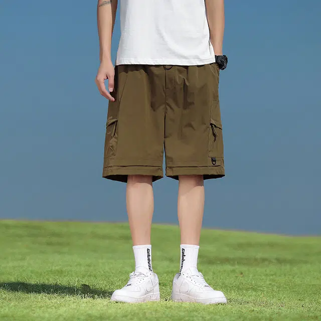 雅鹿 宽松纯色中腰松紧休闲短裤 男款