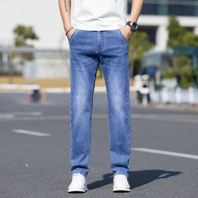 雅鹿 美式复古薄款锥形裤修身高街休闲百搭水洗耐磨中腰牛仔裤 男款