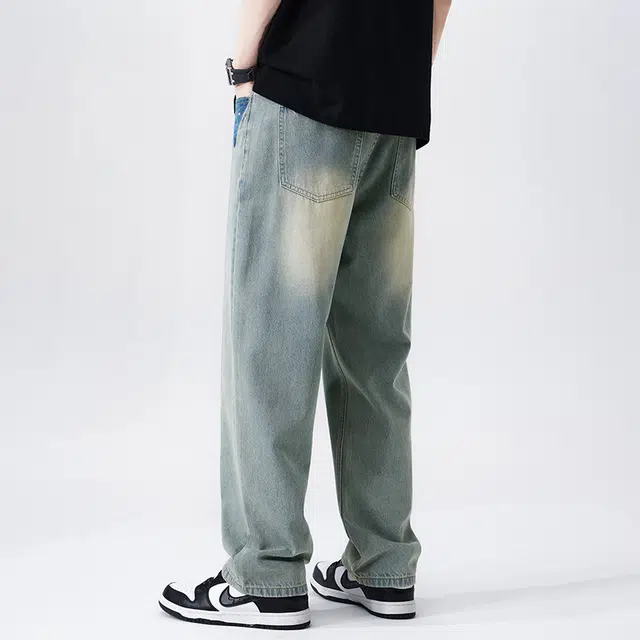 雅鹿 直筒中腰宽松水洗牛仔裤 男款