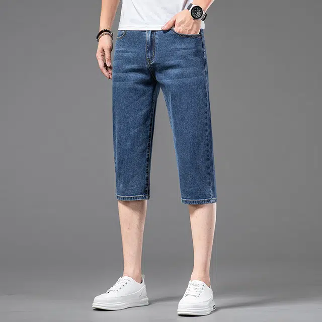 雅鹿 水洗百搭七分裤直筒休闲中腰潮牌水洗耐磨牛仔短裤 男款