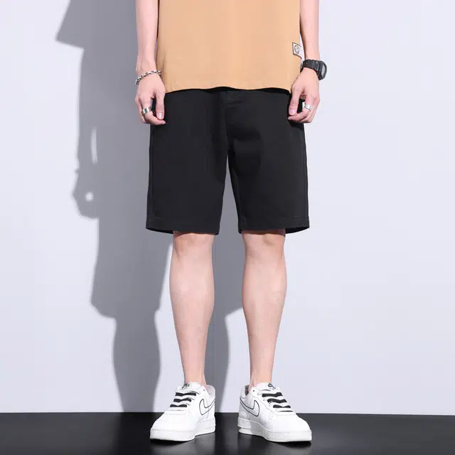 雅鹿 直筒宽松中腰拉链牛仔短裤 男款