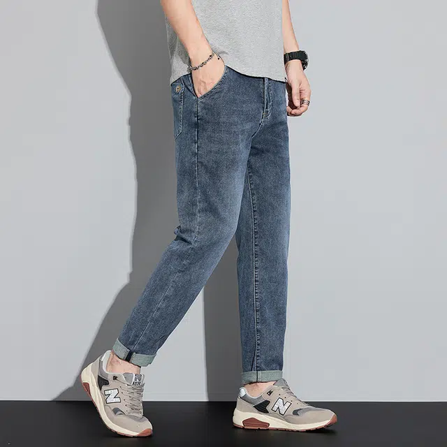 雅鹿 修身复古高街锥形水洗耐磨弹力休闲牛仔裤 男款 蓝色