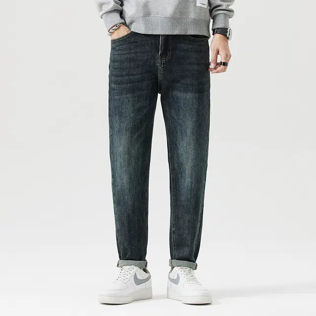 雅鹿 锥型直筒宽松百搭牛仔裤 男款 蓝色