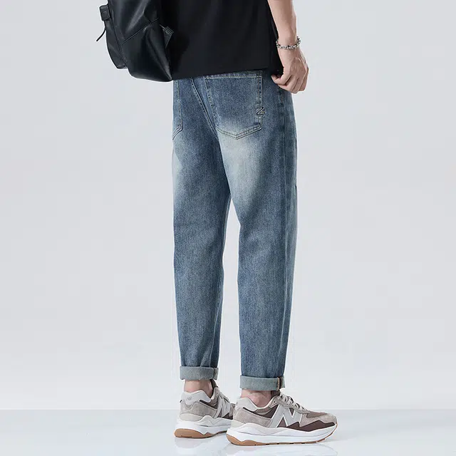 雅鹿 水洗弹力宽松直筒百搭牛仔裤 男款 蓝色
