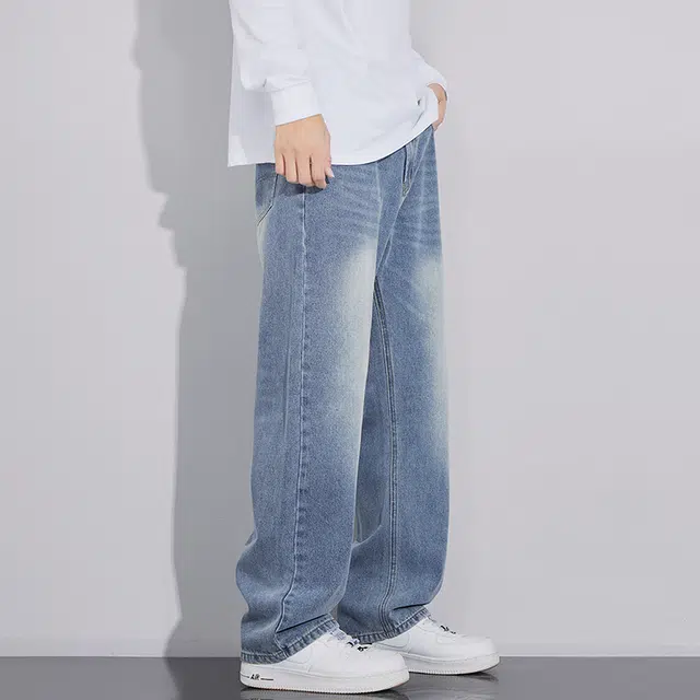 雅鹿 美式高街直筒宽松时尚耐磨水洗牛仔裤 男款 浅蓝色