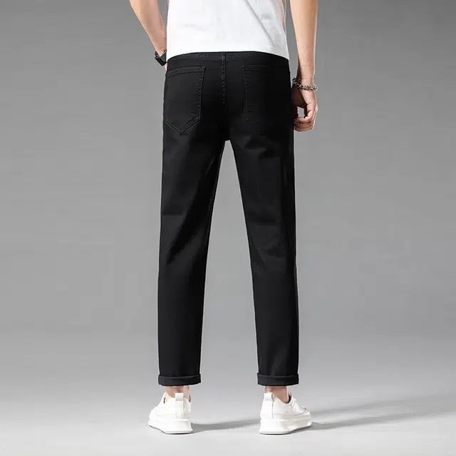 雅鹿 潮牌美式纯色直筒修身中腰牛仔裤 男款