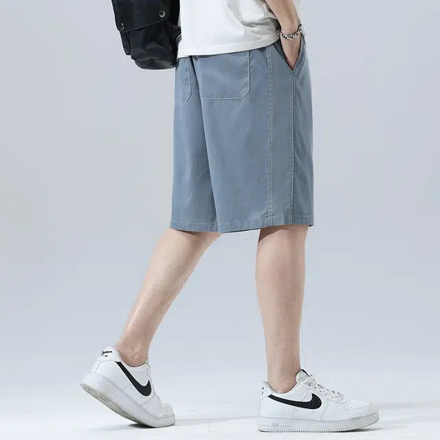 雅鹿 宽松直筒纯色简约高街系带五分休闲短裤 男款