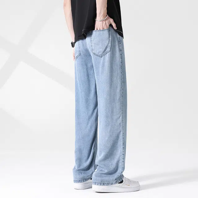 雅鹿 薄款百搭宽松直筒水洗做旧牛仔裤 男款