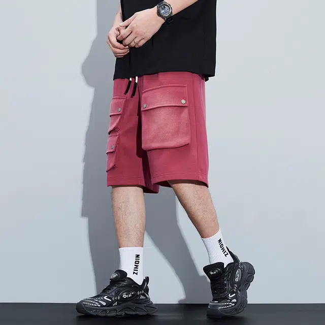 雅鹿 休闲系带中腰运动潮牌沙滩篮球裤百搭薄款五分工装短裤 男款