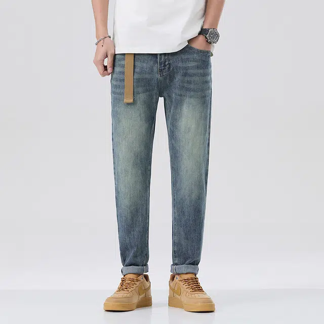 雅鹿 潮牌宽松直筒潮流休闲美式牛仔裤 男款 蓝色