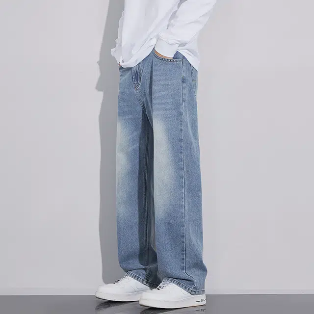 雅鹿 美式高街直筒宽松时尚耐磨水洗牛仔裤 男款 浅蓝色