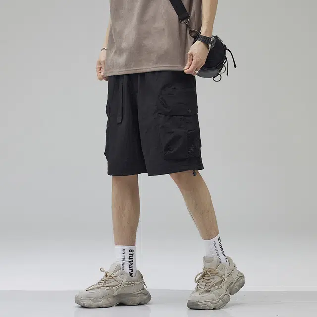 雅鹿 纯色简约百搭五分薄款宽松系带休闲短裤 男款