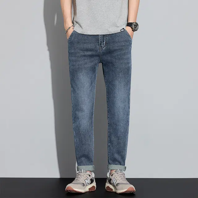 雅鹿 修身复古高街锥形水洗耐磨弹力休闲牛仔裤 男款 蓝色