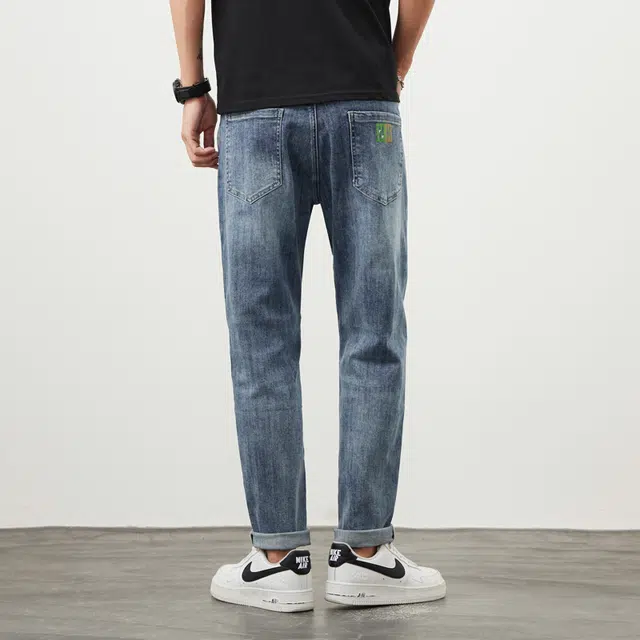 雅鹿 水洗弹力美式宽松直筒牛仔裤 男款 蓝色