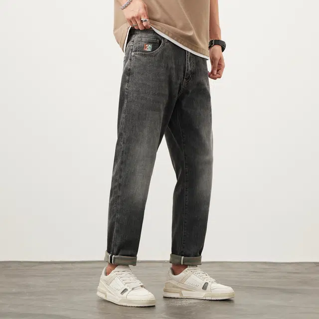雅鹿 直筒薄款高端水洗美式复古休闲弹力长裤子牛仔裤 男款