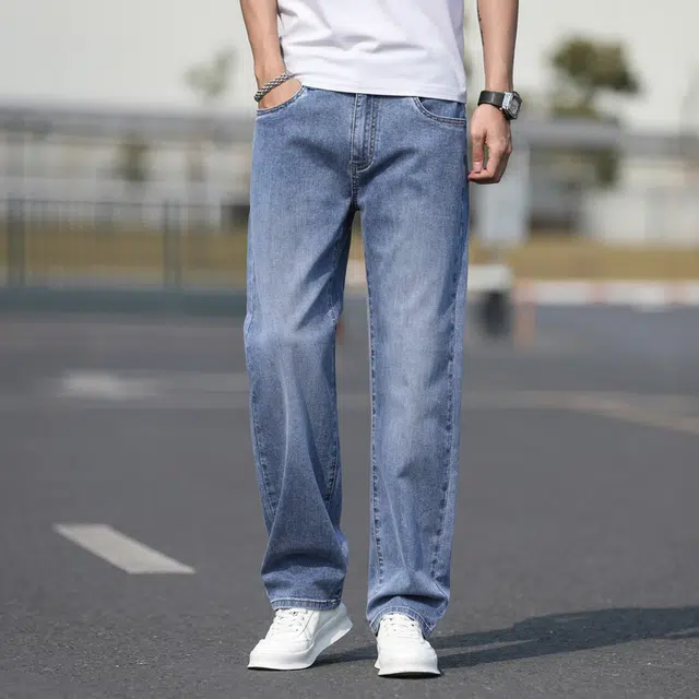 雅鹿 美式中腰宽松阔腿直筒牛仔裤 男款