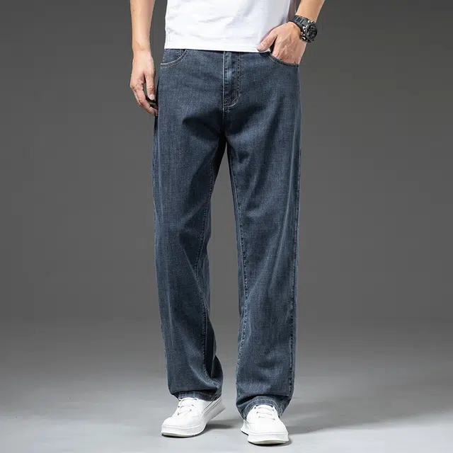 雅鹿 美式复古百搭水洗耐磨宽松直筒休闲牛仔裤 男款 蓝灰