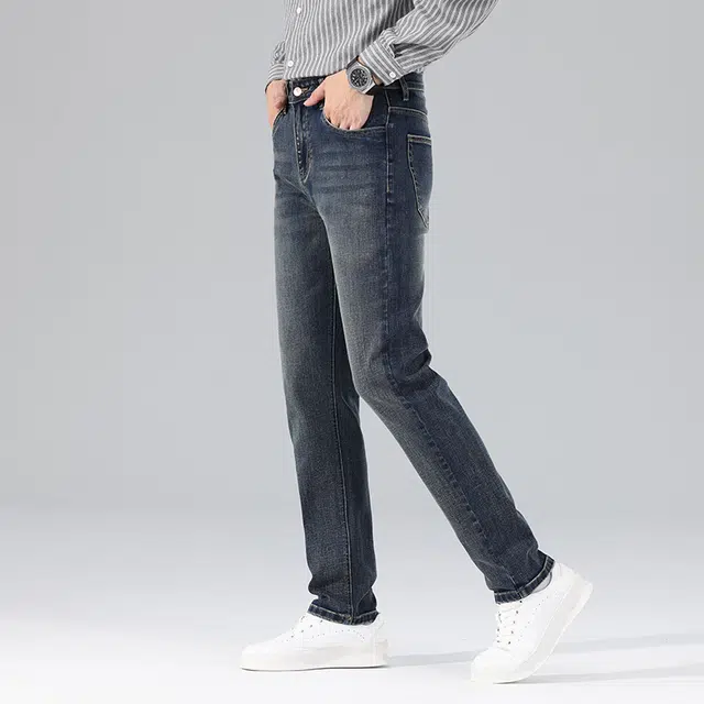 雅鹿 直筒宽松弹力商务高端休闲牛仔裤 男款