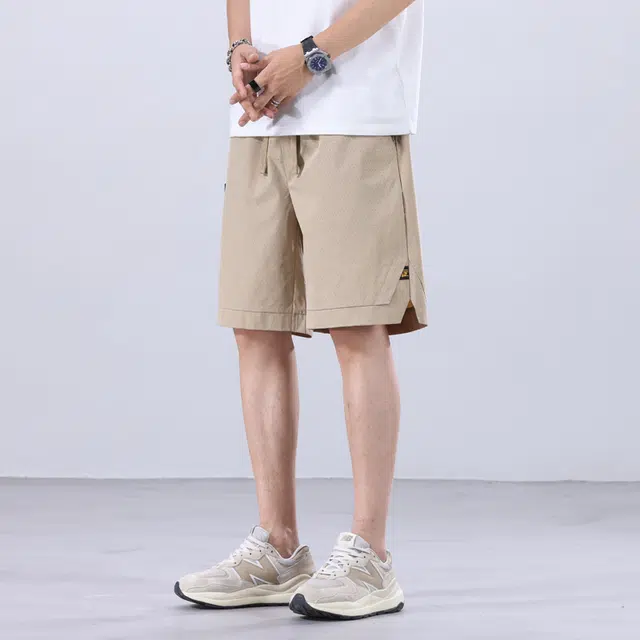 雅鹿 纯色宽松五分裤简约系带工装篮球裤沙滩百搭运动休闲短裤 男款