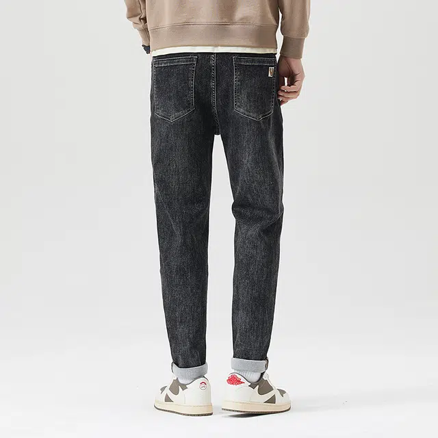 雅鹿 韩版修身直筒裤弹力时尚百搭牛仔裤 男款 黑灰