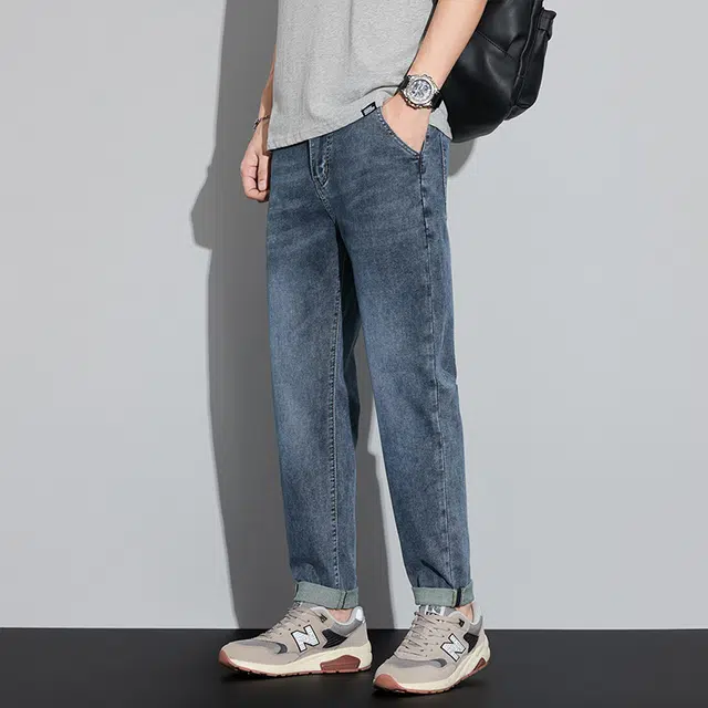 雅鹿 修身复古高街锥形水洗耐磨弹力休闲牛仔裤 男款 蓝色