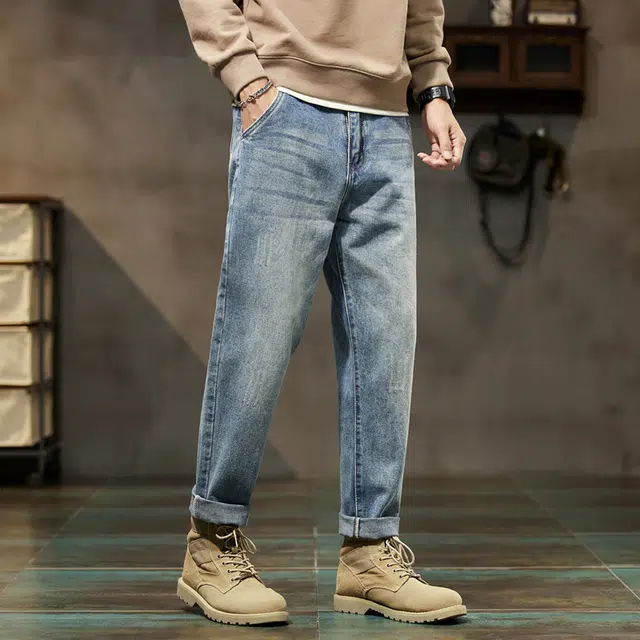 雅鹿 百搭哈伦裤水洗耐磨修身休闲牛仔裤 男款