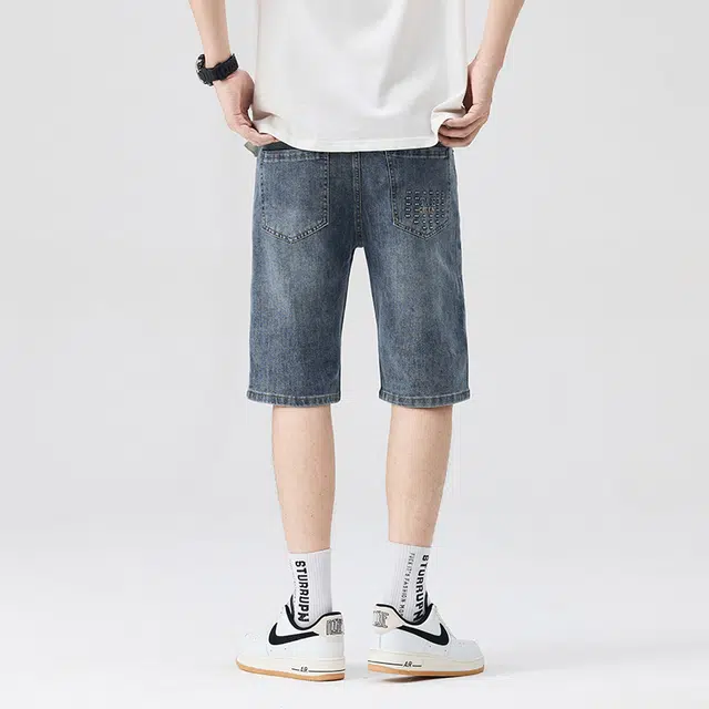 雅鹿 休闲百搭宽松薄款直筒五分裤牛仔短裤 男款 蓝色