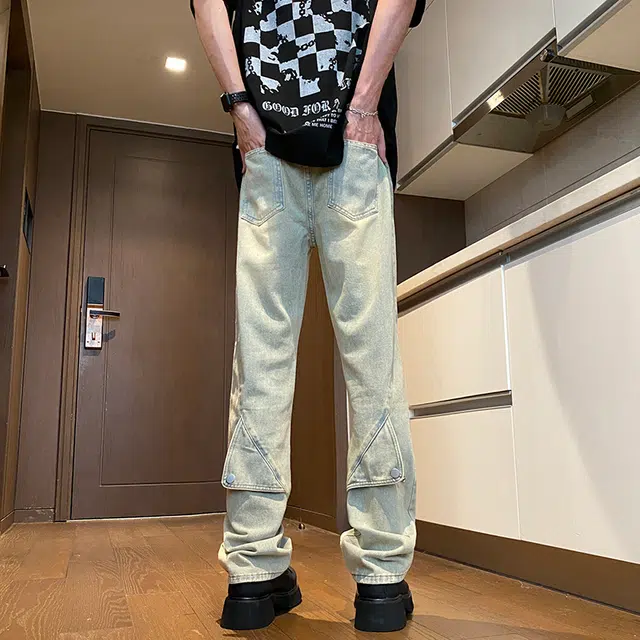 雅鹿 阔腿垂感宽松直筒百搭潮牌美式水洗复古耐磨休闲牛仔裤 男款