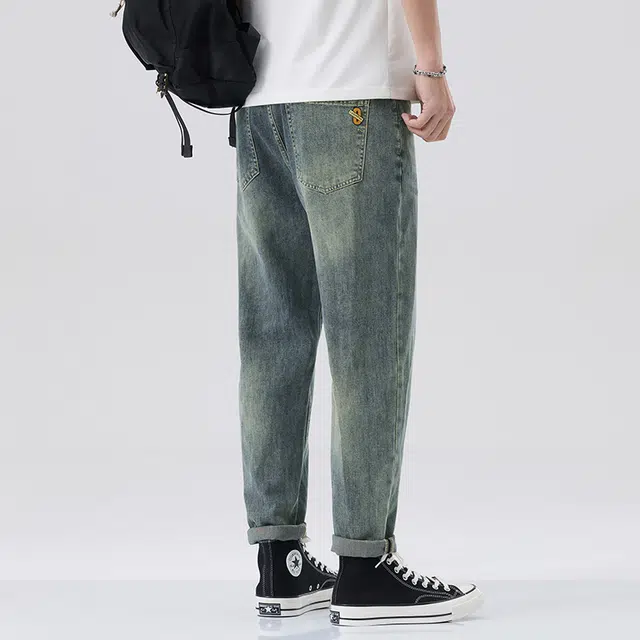 雅鹿 中腰修身百搭直筒九分牛仔裤 男款 蓝色